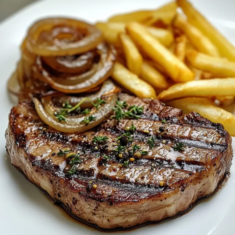 Ribeye Steak with French Onions and Fries