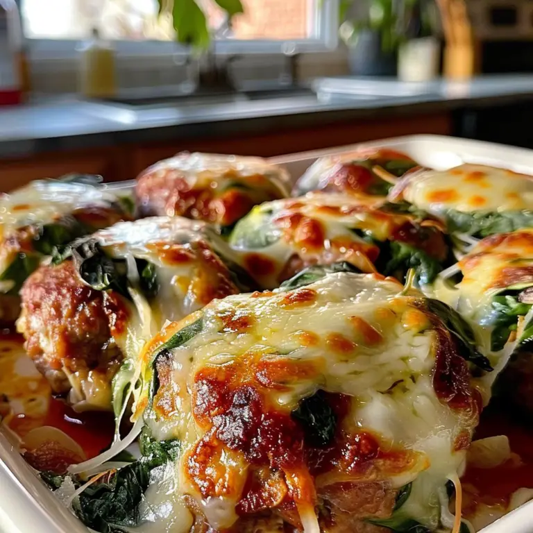 Spinach Garlic Meatballs Stuffed with Mozzarella