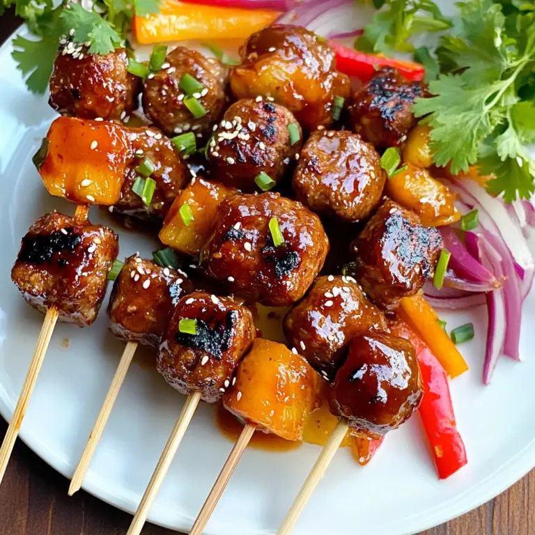 BBQ Pineapple Meatball Skewers