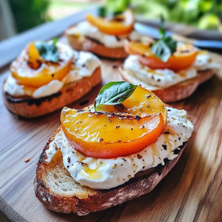 Grilled Peach and Burrata Crostini