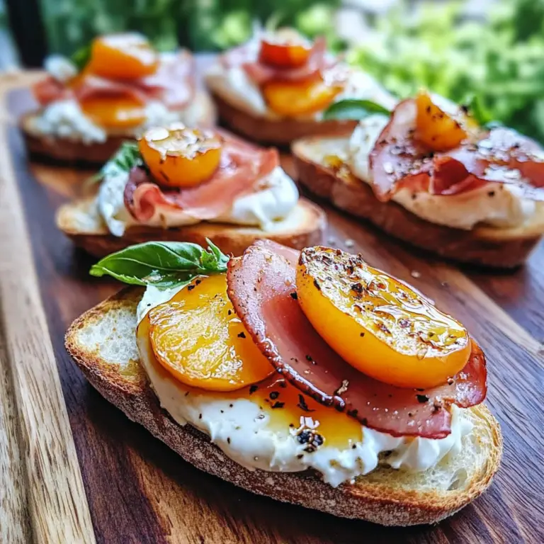 Cheesy Burrata Crostini with Prosciutto and Peaches