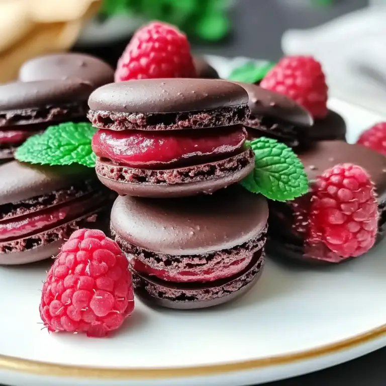 Dark Chocolate Raspberry Macarons