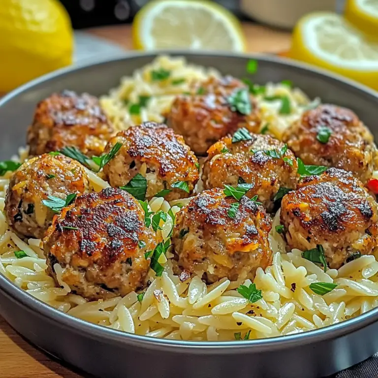 Greek Chicken Meatballs with Lemon Orzo