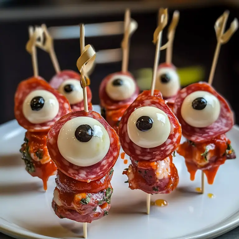 Spooky Skewered Salami Eyeballs