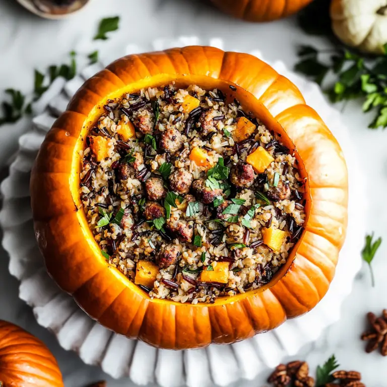 Pumpkin Stuffed with Wild Rice and Sausage
