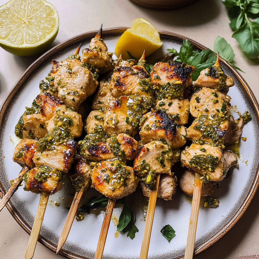 Pistachio Butter Chicken Kabobs