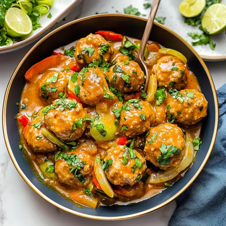 Basil Ginger Meatballs In Coconut Red Curry Sauce