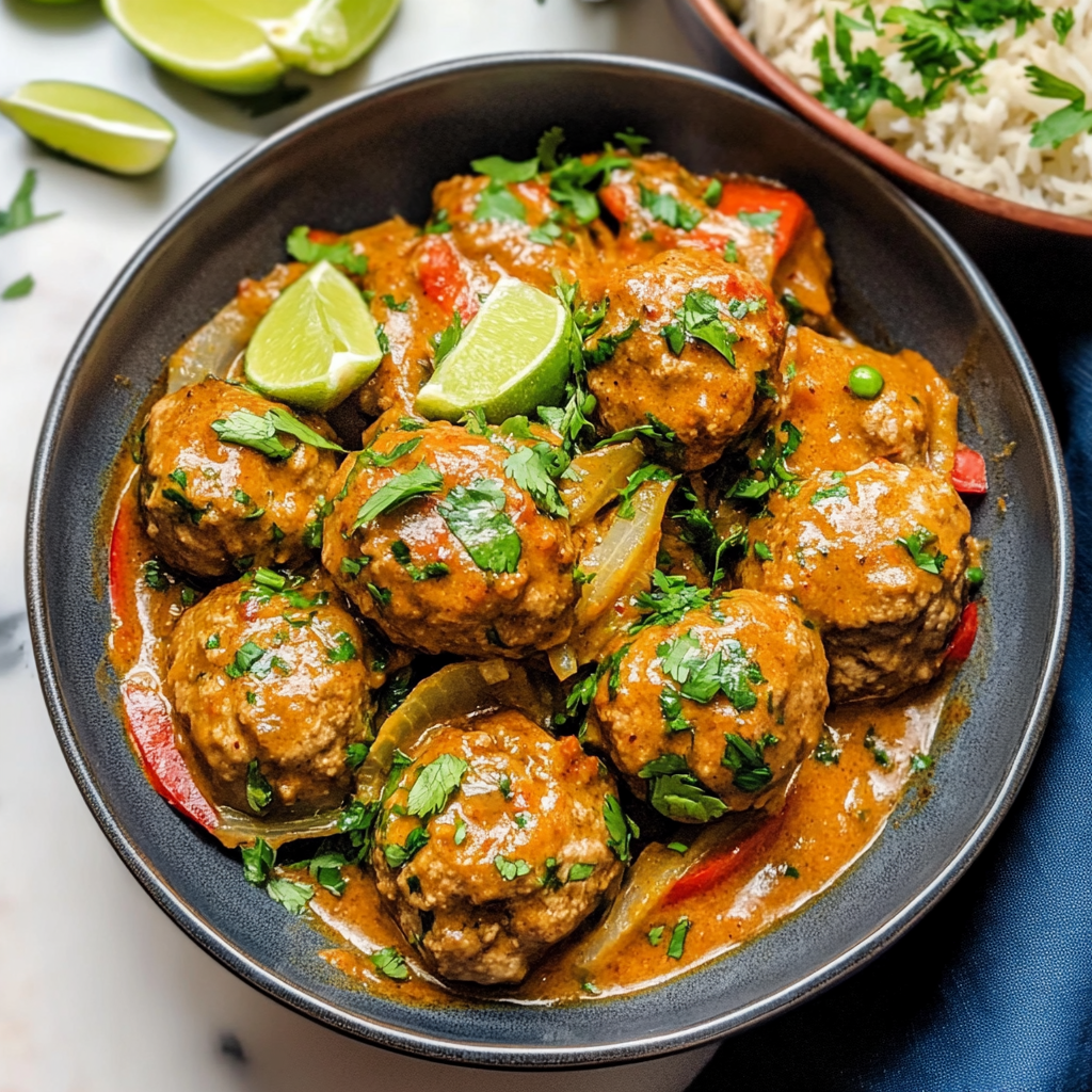 Basil Ginger Meatballs In Coconut Red Curry Sauce