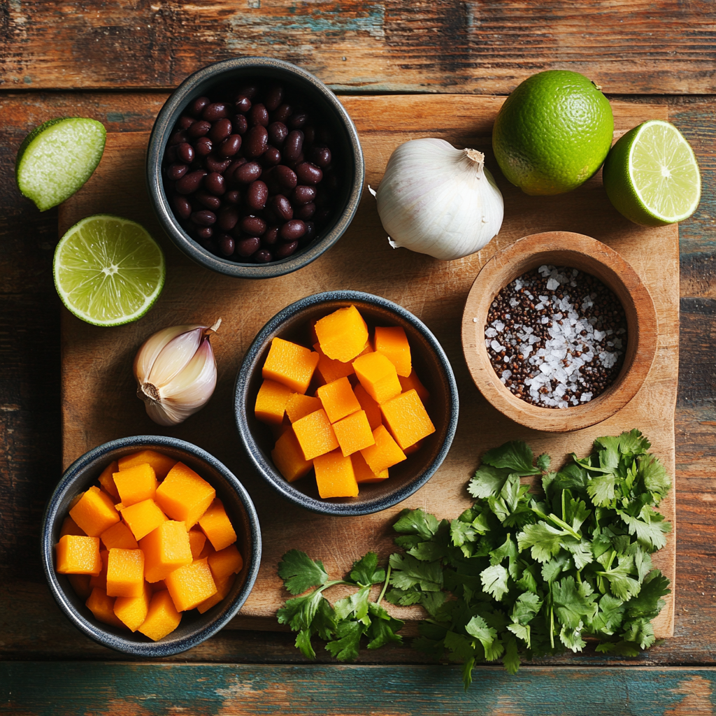 Butternut Squash + Black Bean Soup ingredients
