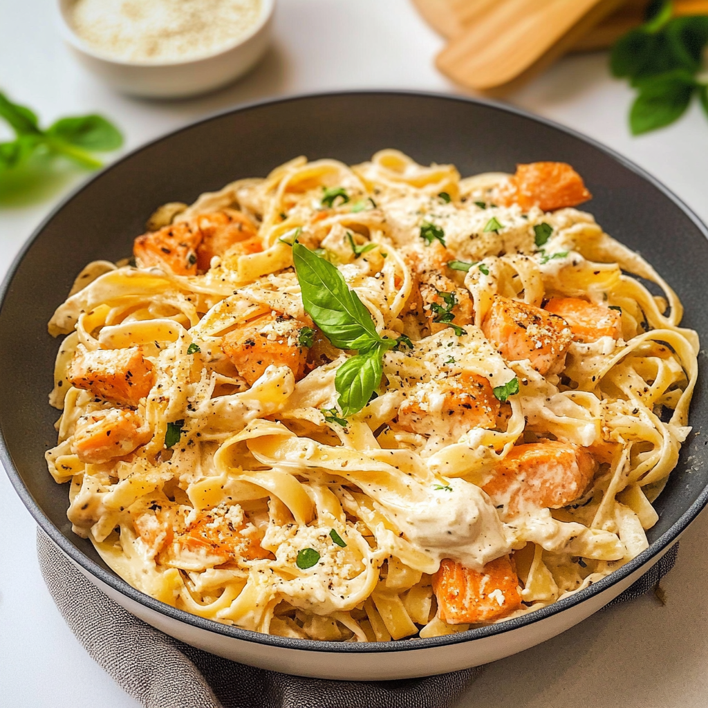 Salmon Pasta with Creamy Labneh Sauce