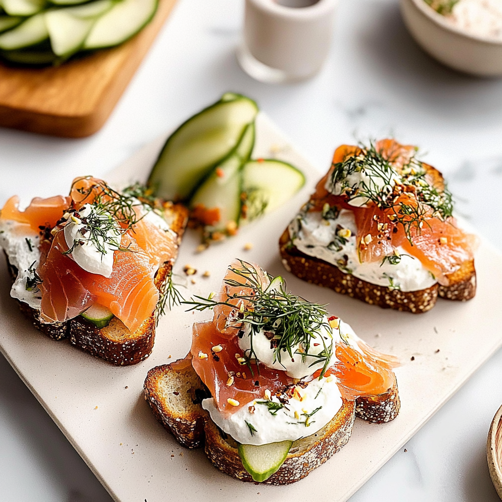Smoked Salmon Toasts with Dill Crème Fraîche