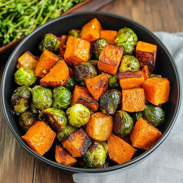 Maple Roasted Sweet Potatoes and Brussels Sprouts