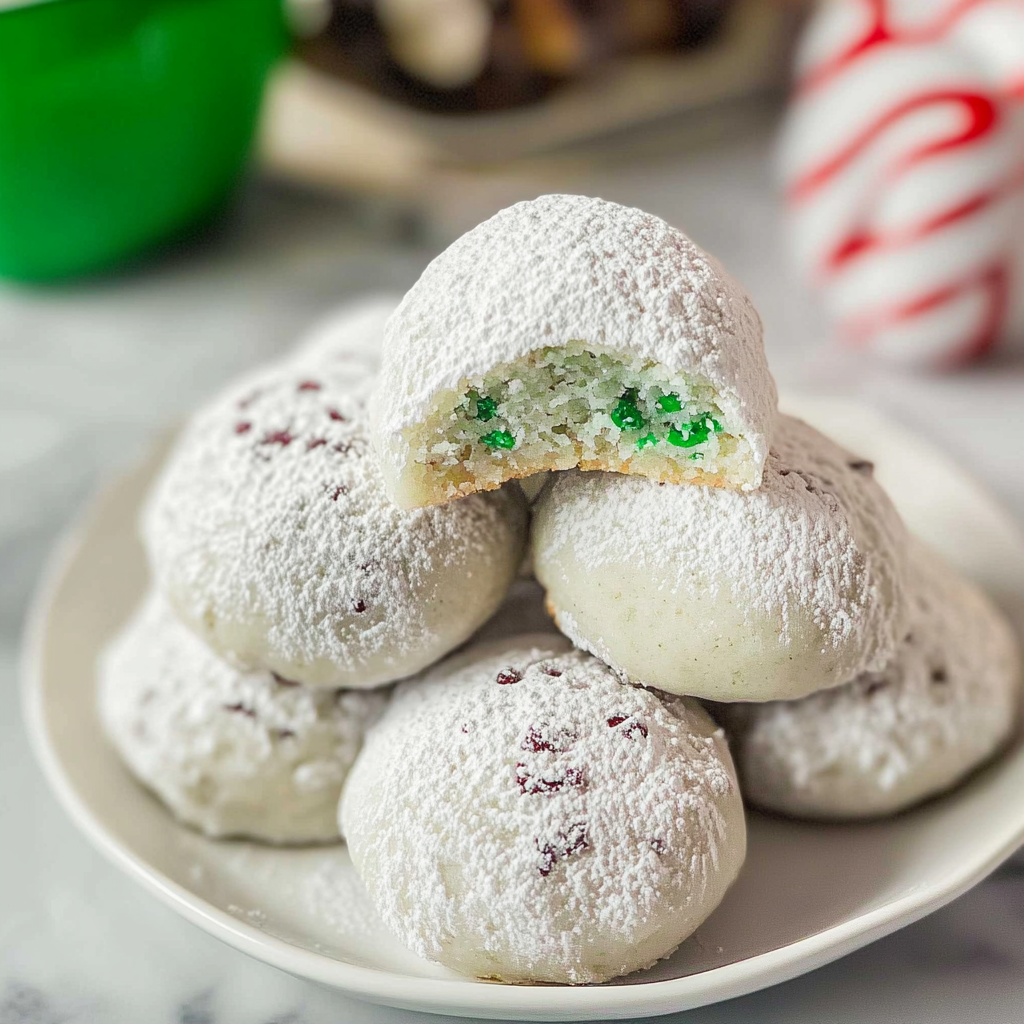 Peppermint Snowball Cookies