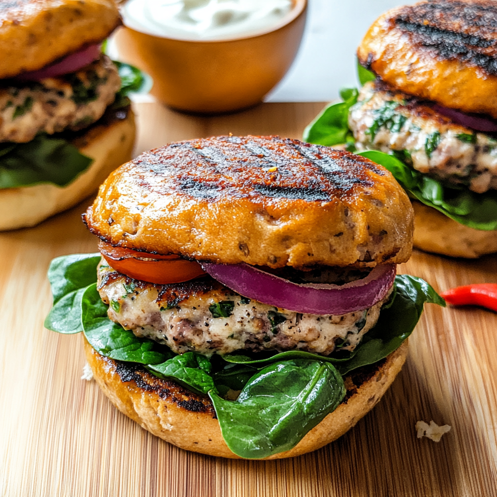 Spinach Feta Turkey Burgers