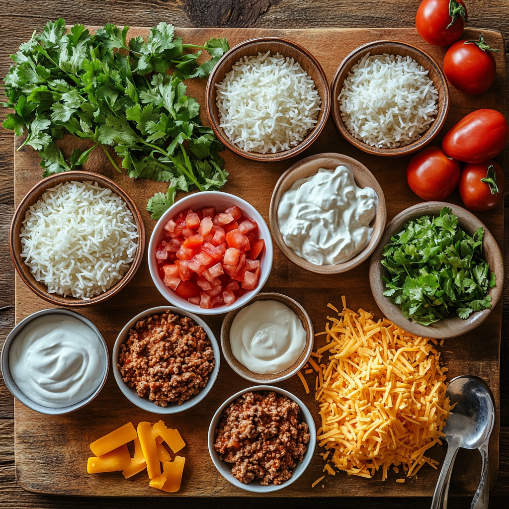 Cheesy One Pot Taco Rice ingredients