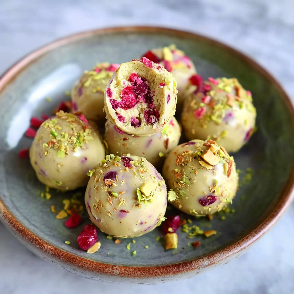 Cranberry Pistachio White Chocolate Truffles