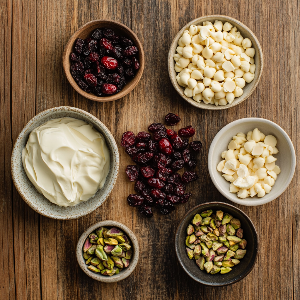 Cranberry Pistachio White Chocolate Truffles ingredients