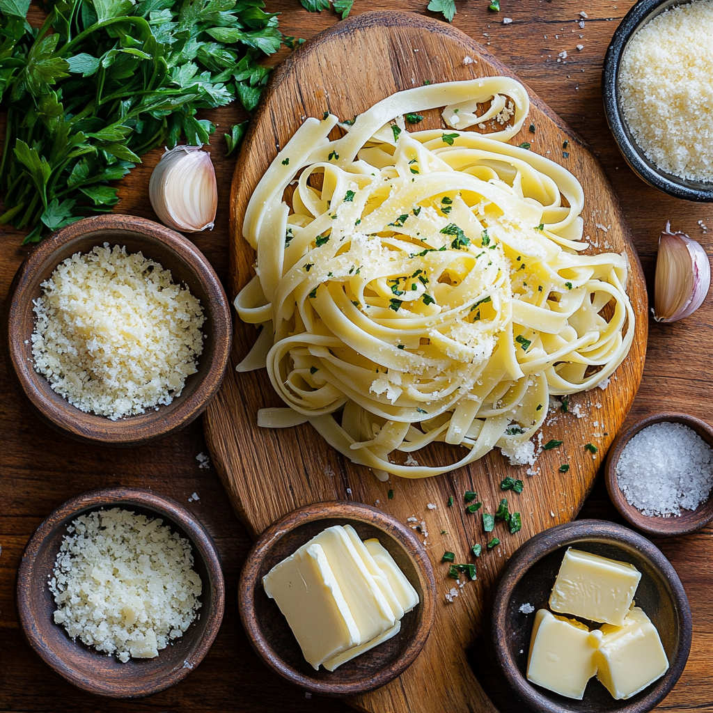 One Pan Fettuccine Alfredo ingredients