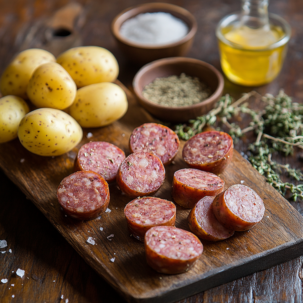 Baked Andouille Sausage + Potatoes ingredients