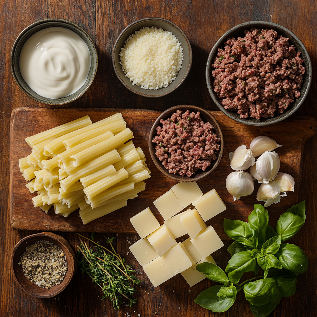Creamy Beef Pasta ingredients