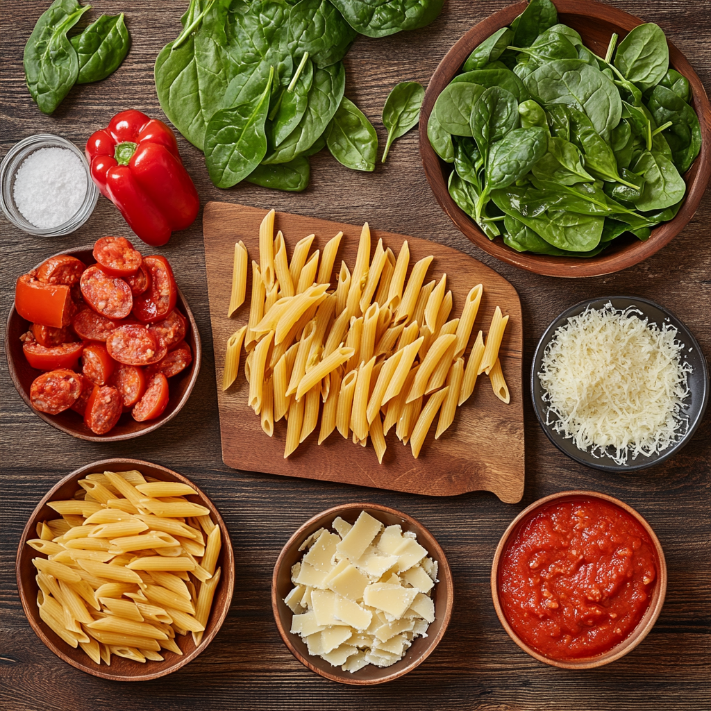 Mediterranean Sausage Pasta Bake ingredients