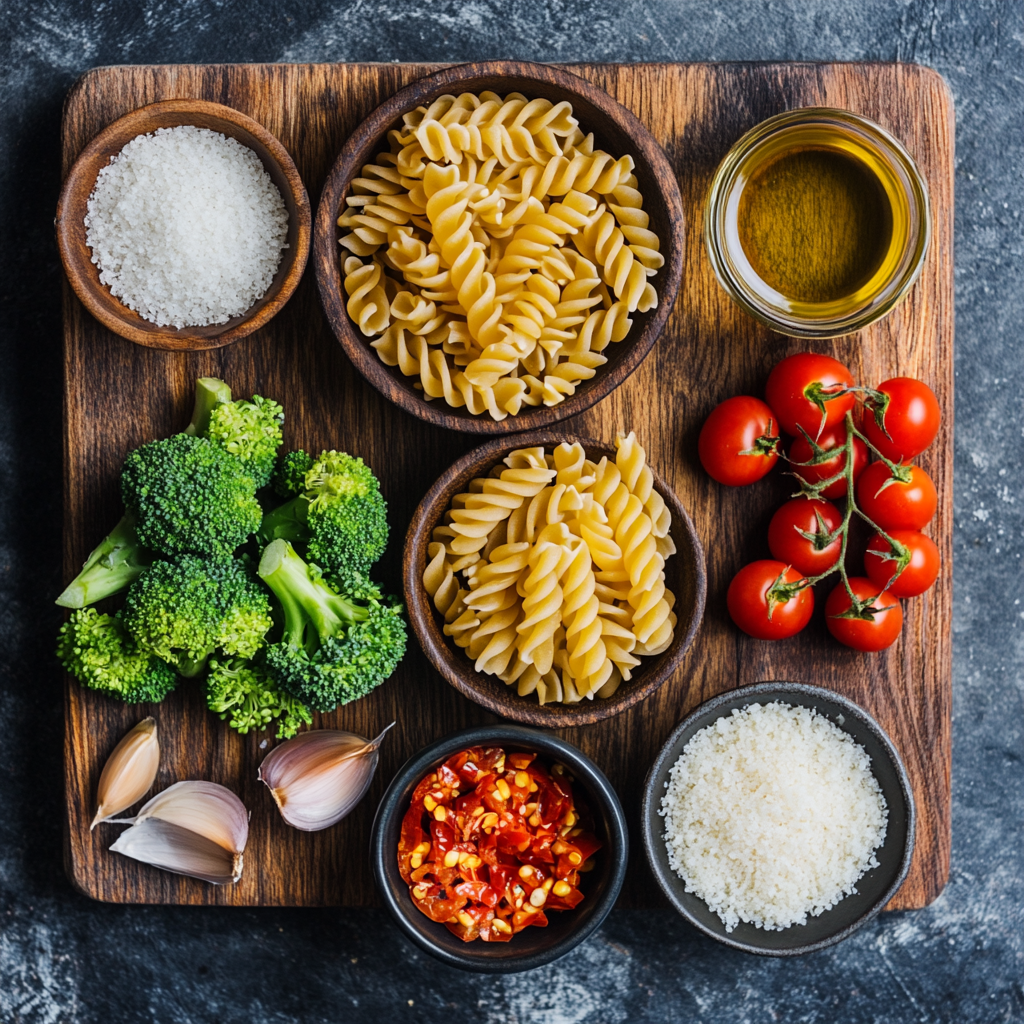 Spicy Broccoli and Tomato Pasta ingredients