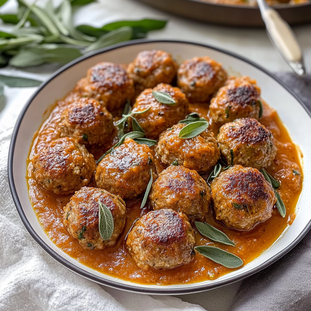 Turkey Meatballs in Pumpkin Sage Sauce