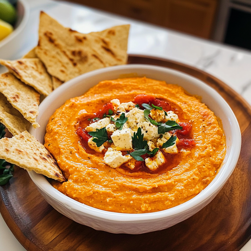 Spicy Roasted Red Pepper Feta Dip