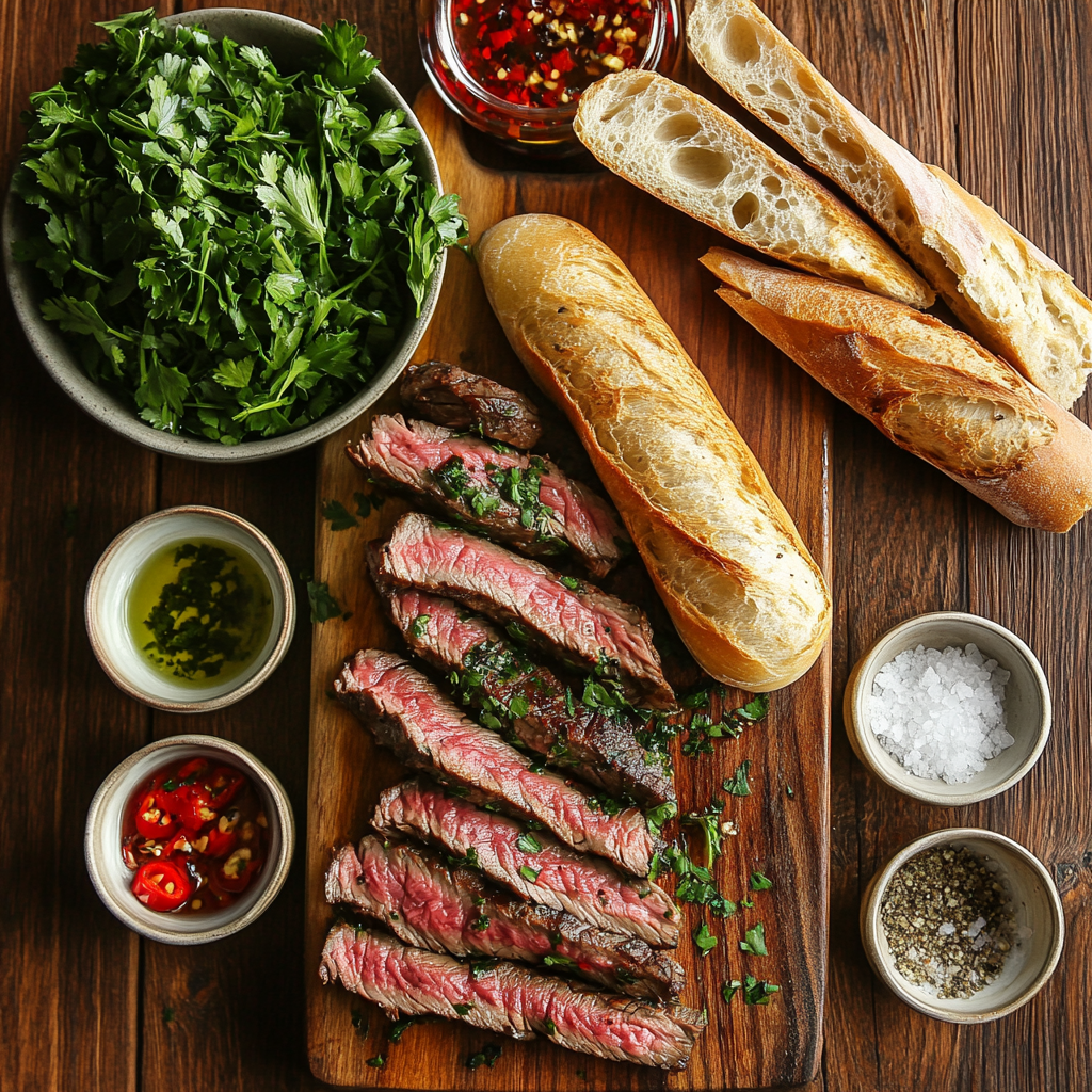 Baguette Steak Sandwiches With Chimichurri ingredients
