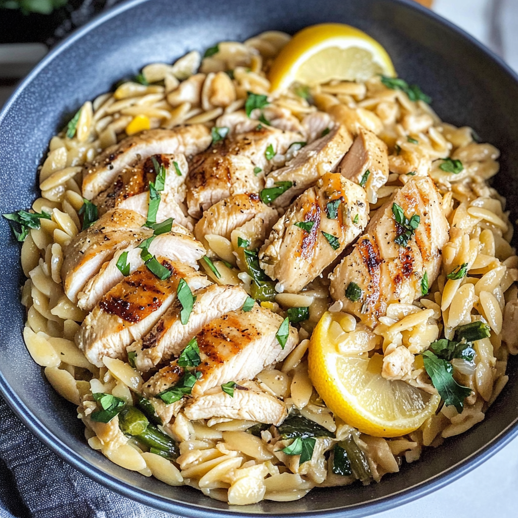 Lemon Chicken & Veggie Orzo Stir Fry