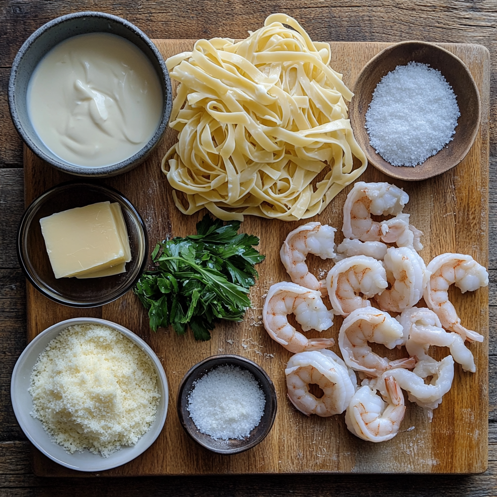 Shrimp Alfredo ingredients