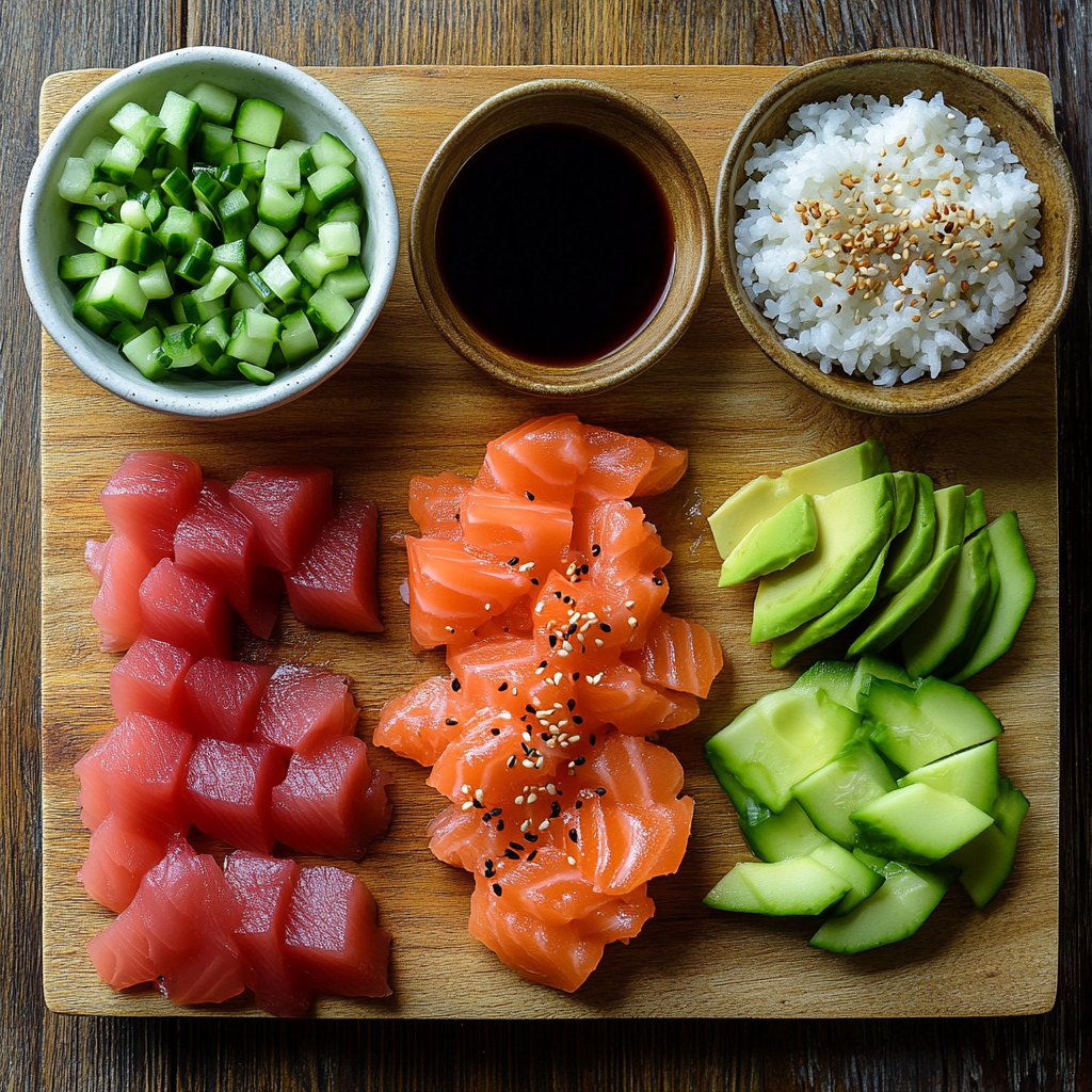 Tuna and Salmon Poke Bowls ingredients