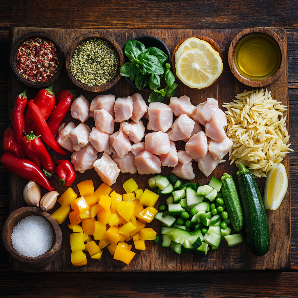 Lemon Chicken & Veggie Orzo Stir Fry