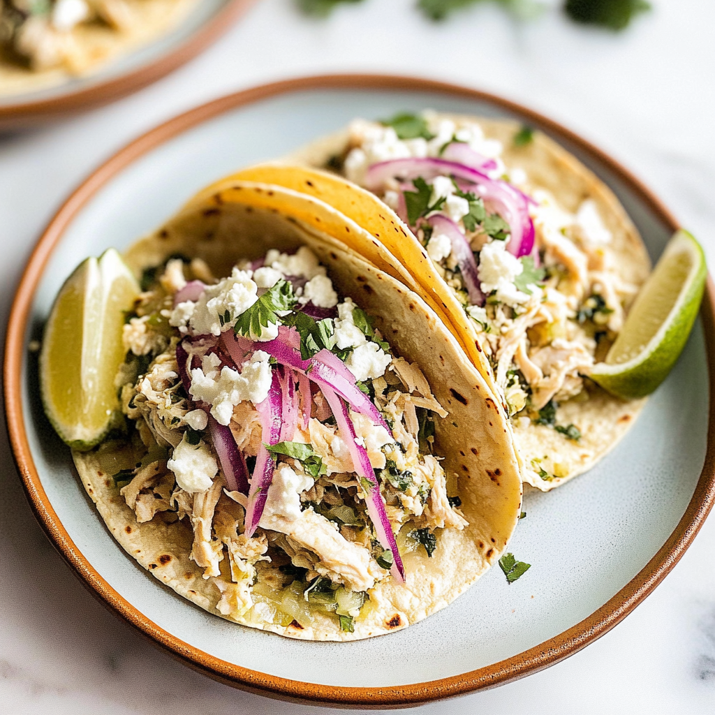 Salsa Verde Chicken Tacos in the Crockpot