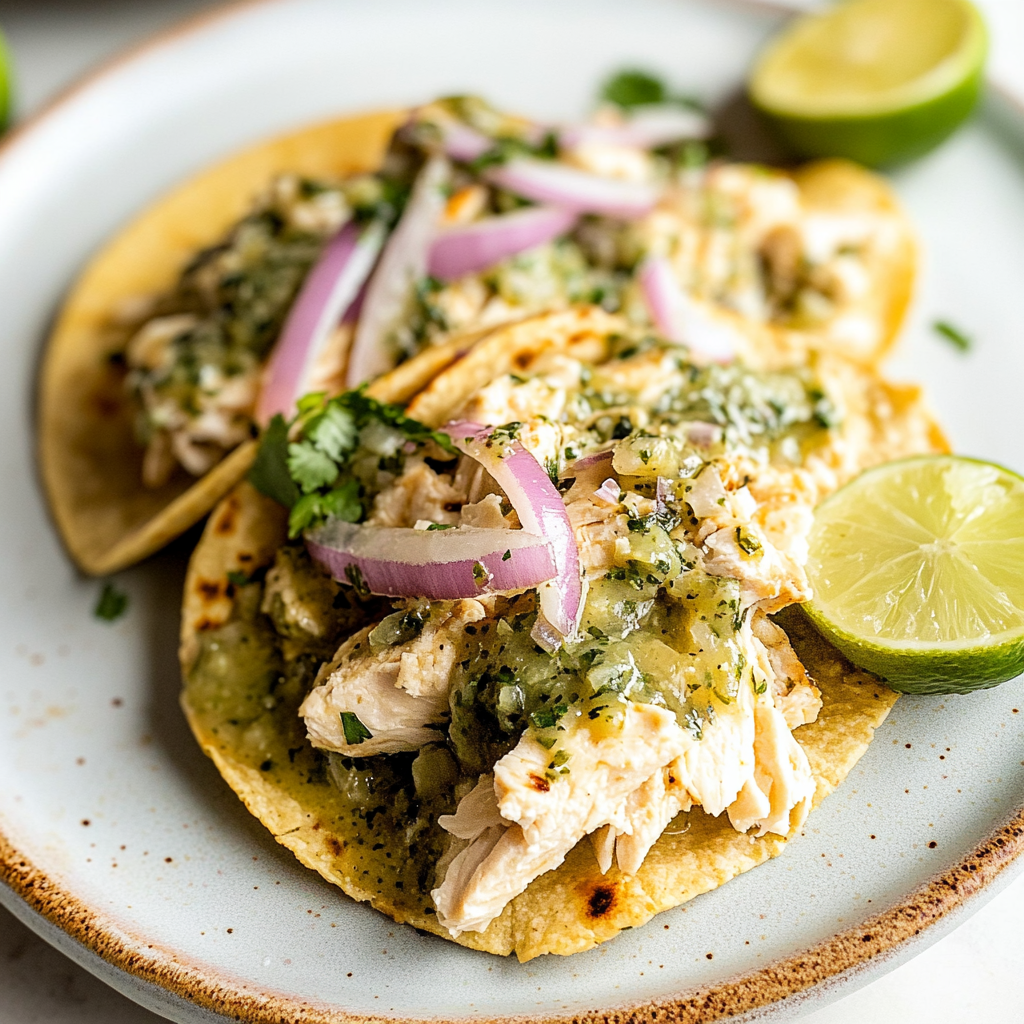 Salsa Verde Chicken Tacos in the Crockpot