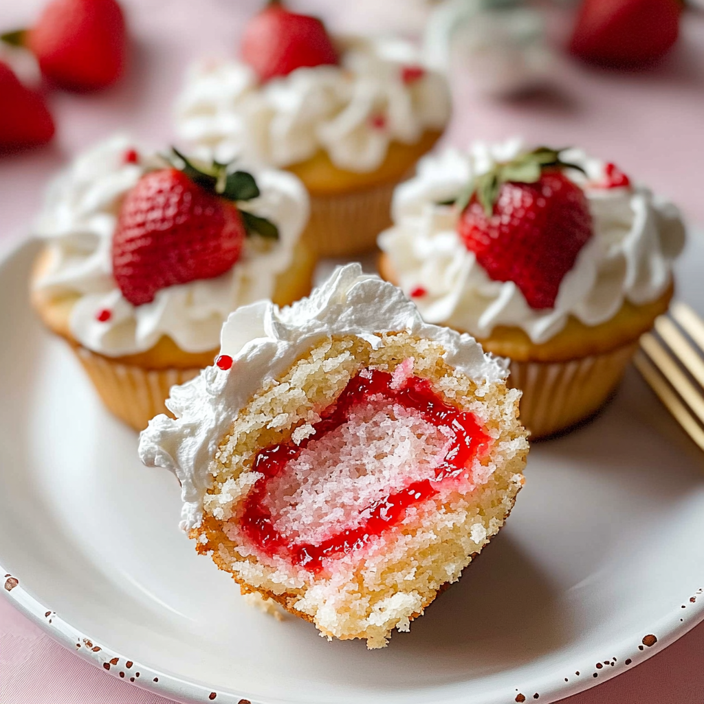 Strawberry Crunch Cupcakes with Strawberry Filling