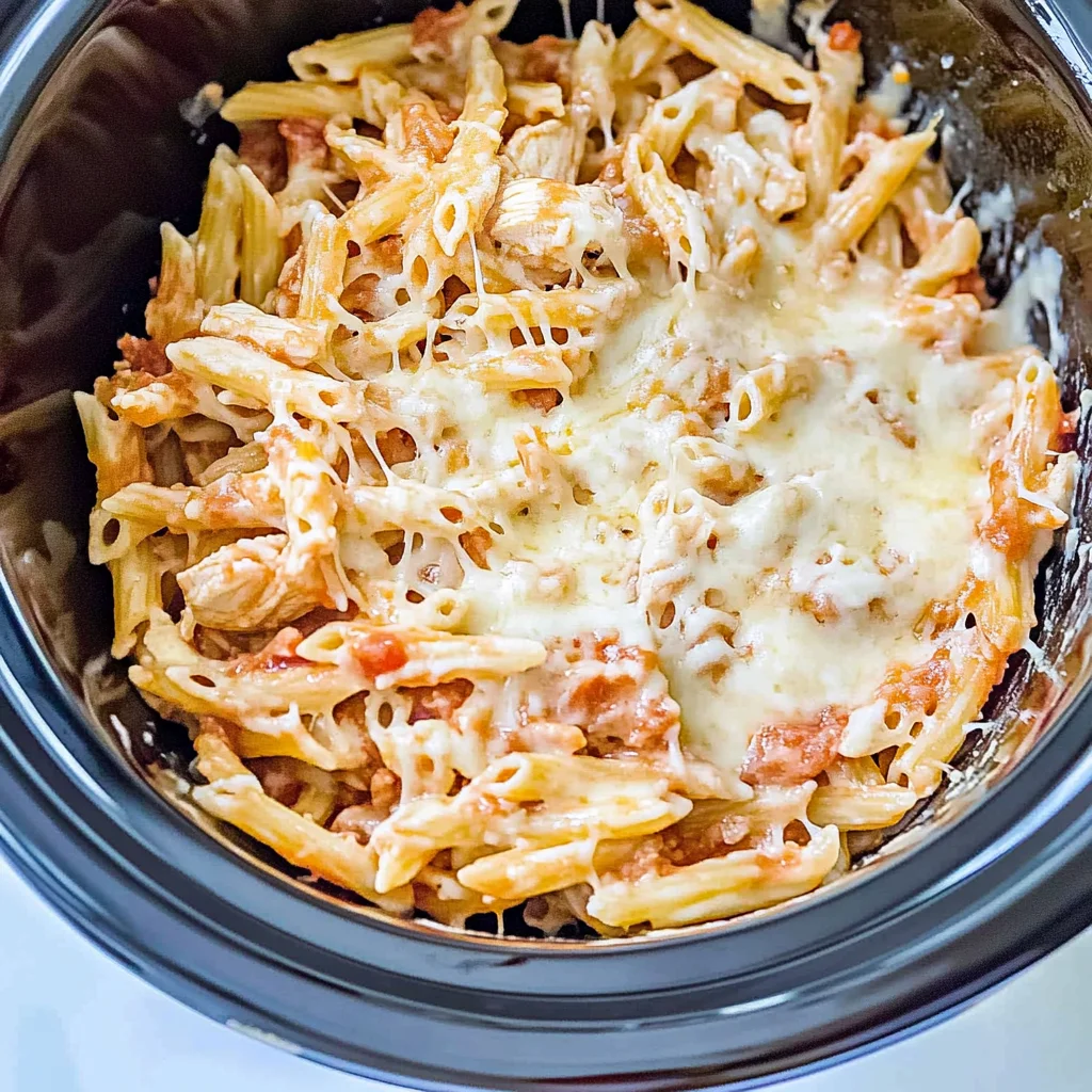 Crockpot Alfredo Marinara Chicken Pasta