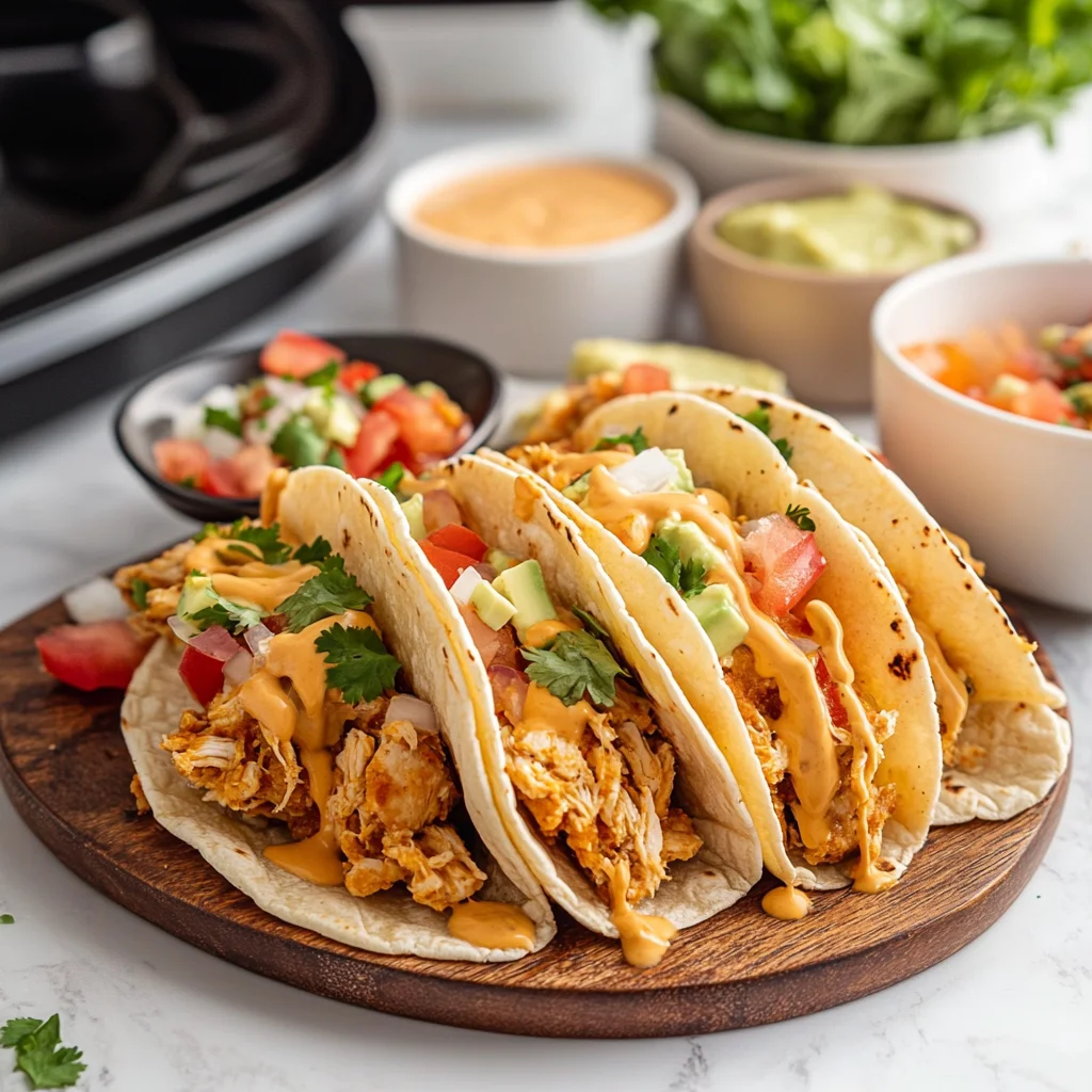 queso chicken tacos